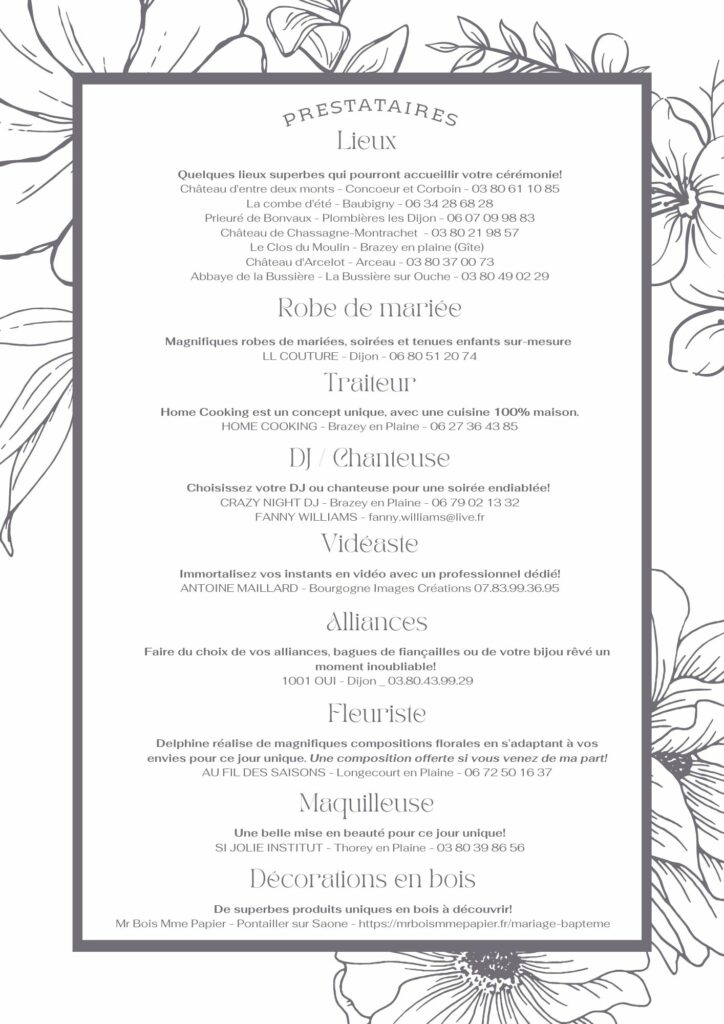 Prestataires mariage autour de dijon